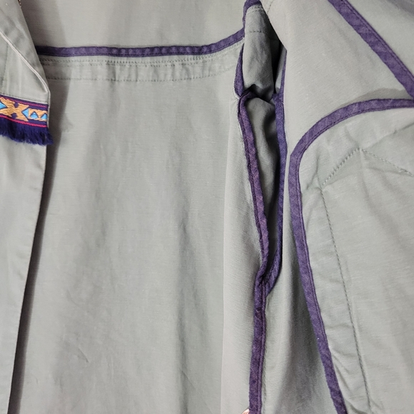 ZARA green cotton twill bell sleeve tribal southwest fringe trim zip jacket - Picture 11 of 14